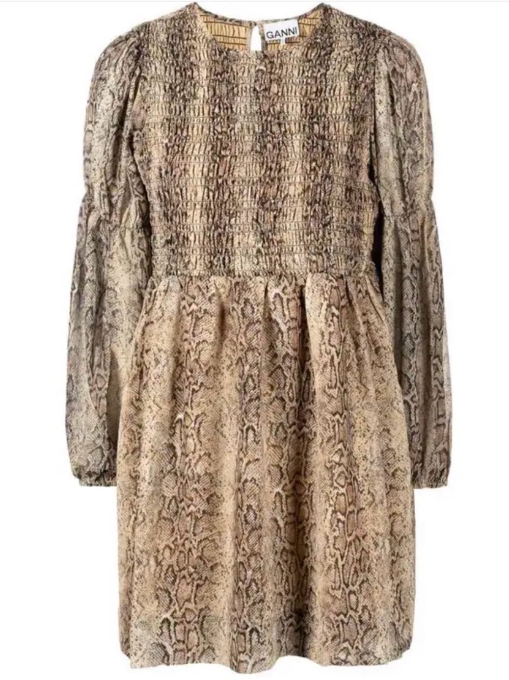 BRAND NEW WITH TAG -GANNI Brown Snake Print Mini Dress - Picture 4 of 7